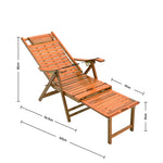 Bamboo Foldable Recliner Lounge Chair With Retractable Footrest | Dark Brown