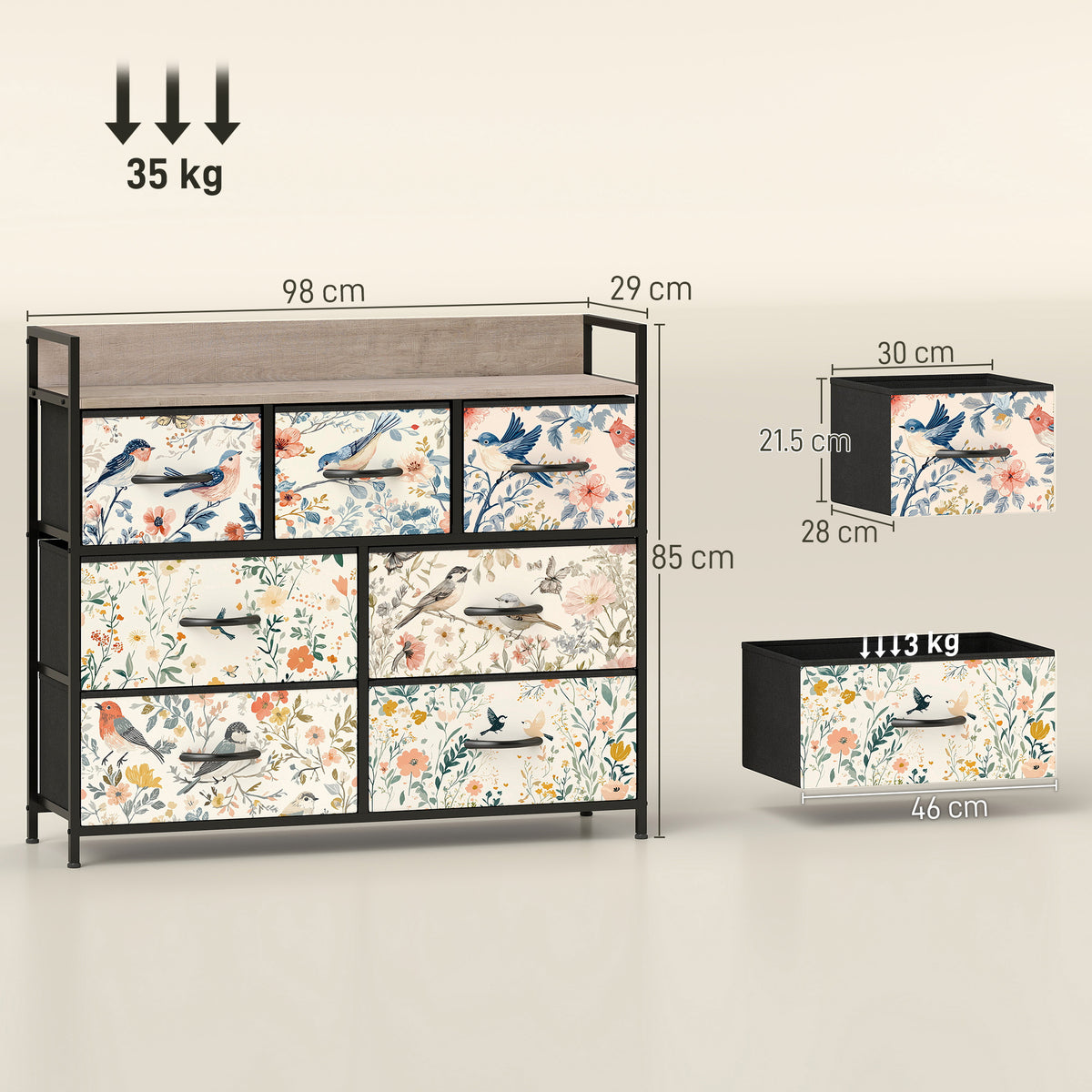 HOMCOM 7-drawer Chest Of Drawers, Fabric Dresser With Open Shelf