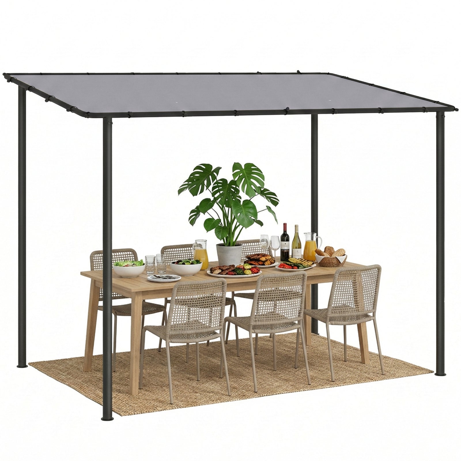 3 X 2 M Lean To Garden Pergola, Metal Frame Gazebo Pergola | Grey