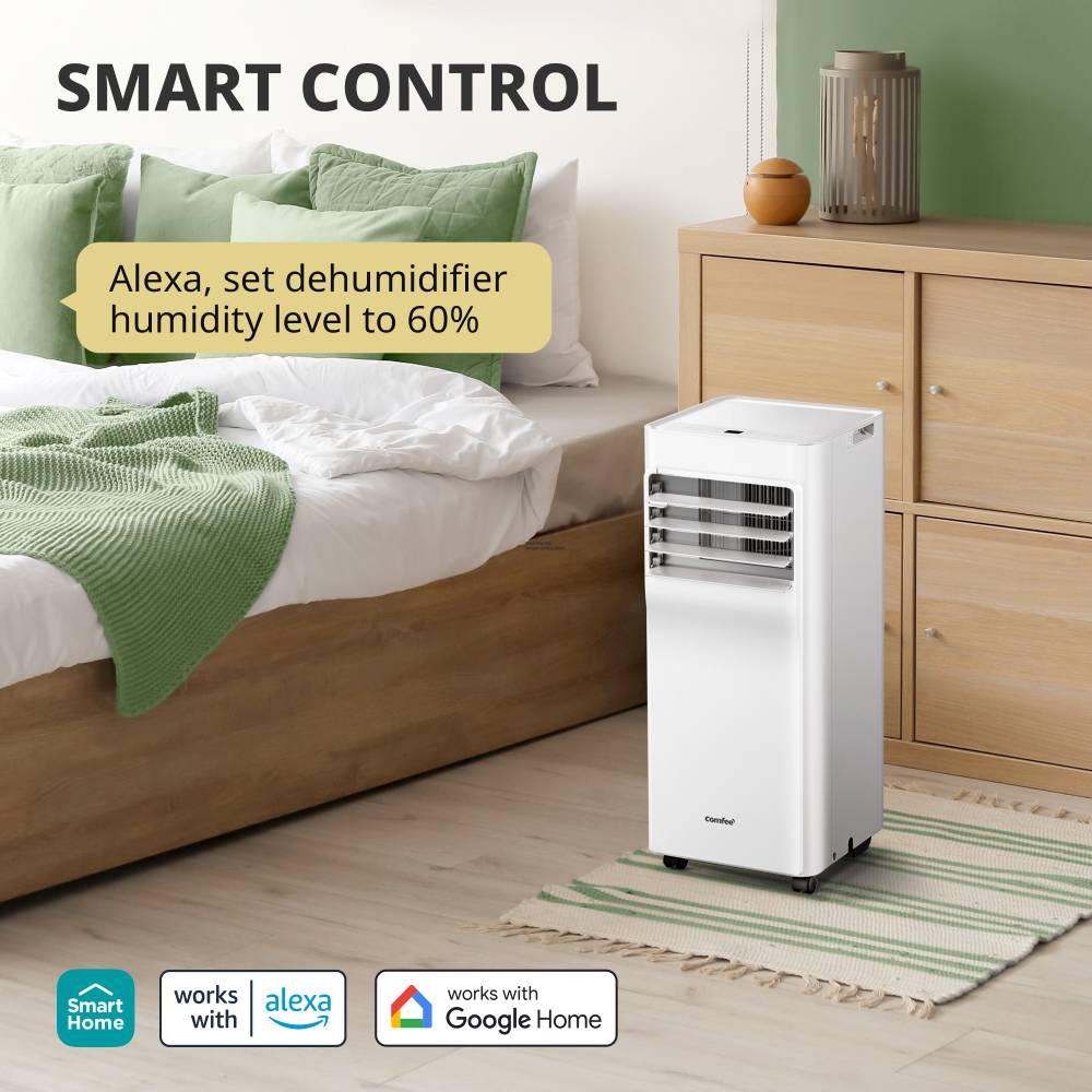 7000btu Portable 3-in-1 Air Conditioner With Wifi App Control, Cooling Fan & Dehumidifier, Remote Control, 24h Timer