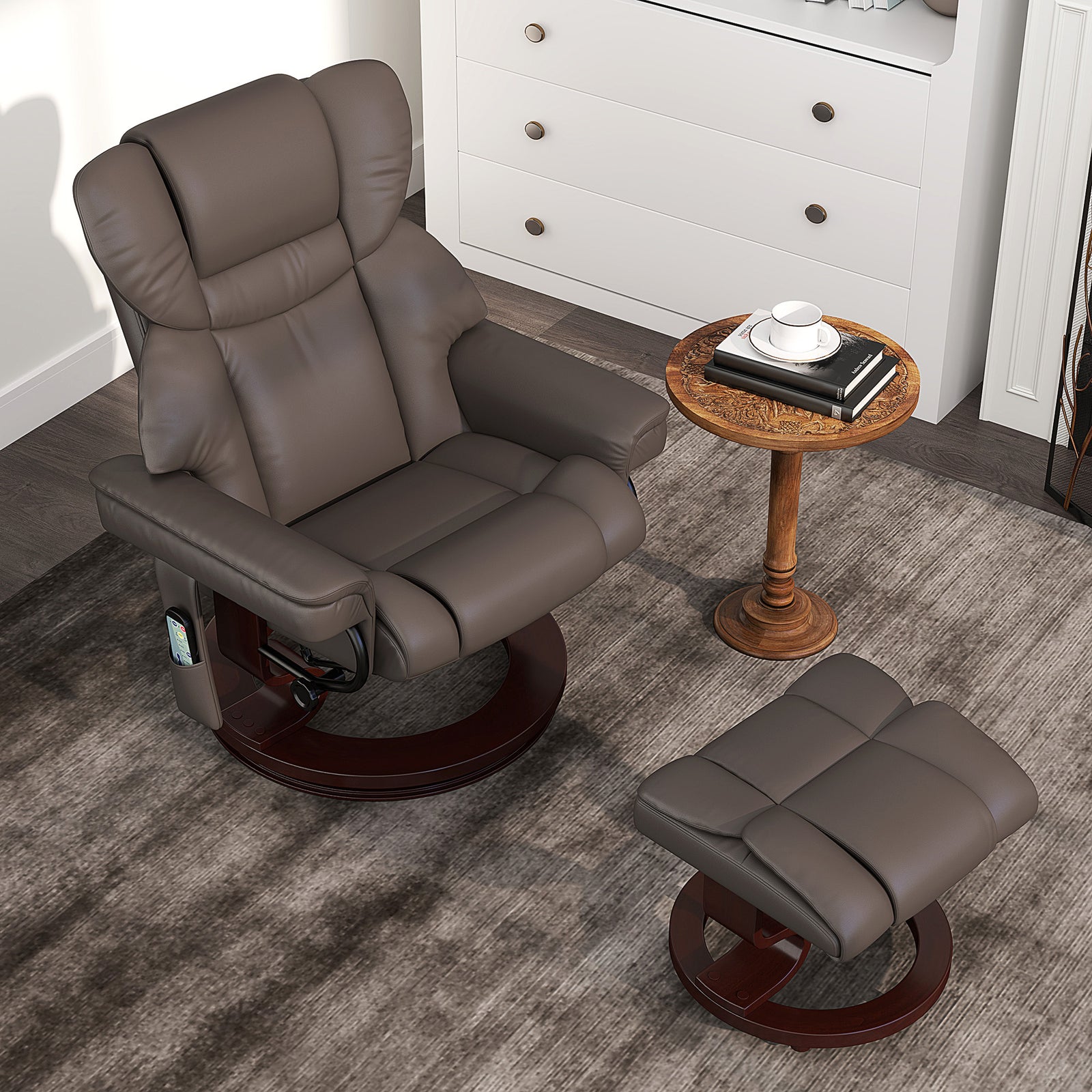 Massage Recliner Chair With Footstool Adjustable Backrest | One Size | Brown