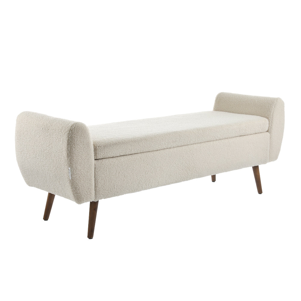 Teddy Fur Upholstered Storage Bench Upholstered Ottoman Seat With Hidden Compartment, 151cm Wide Hallway Or Bedroom Bench