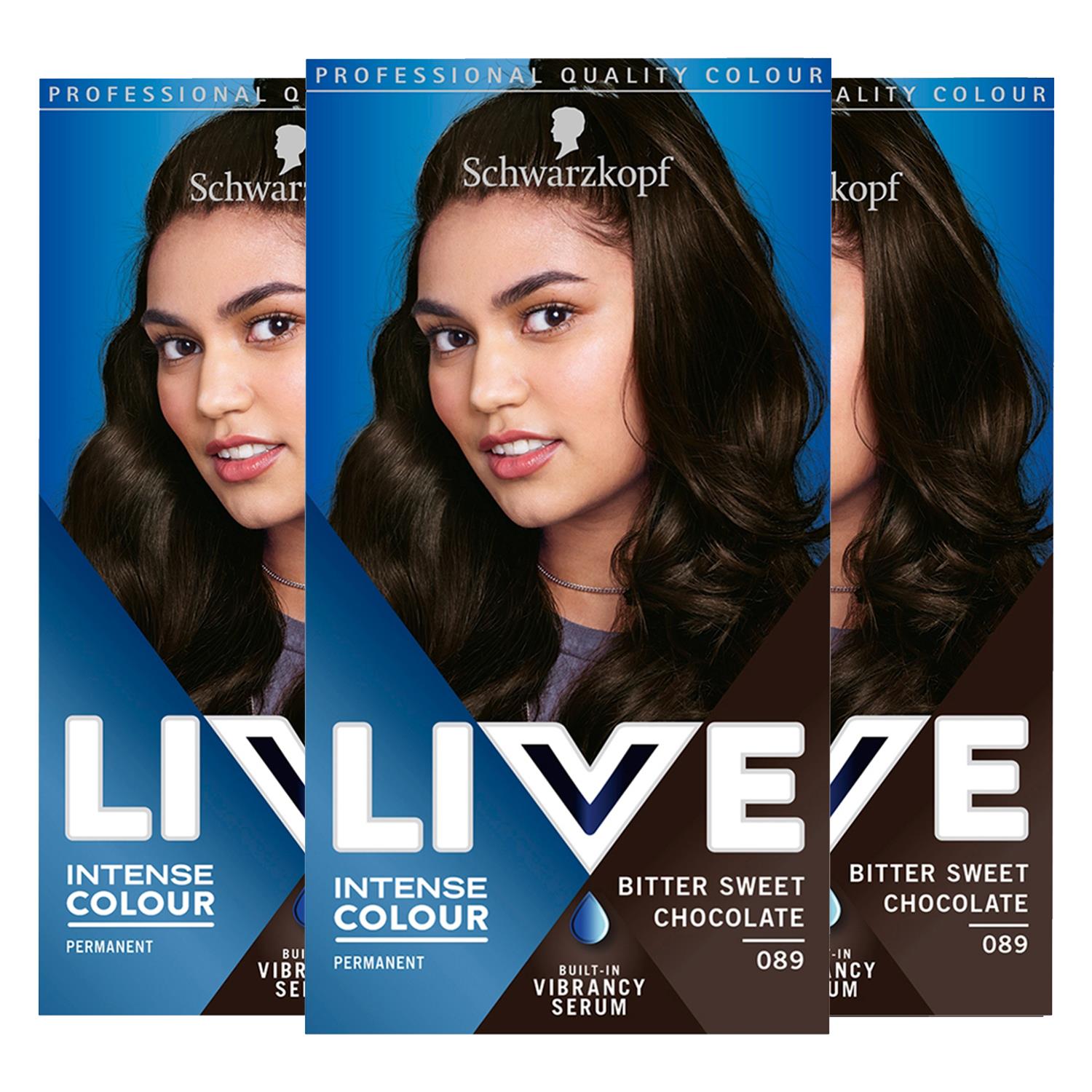 Live Bitter Sweet Chocolate (brown) Permanent Hair Dye, Intense Colour 089 3x