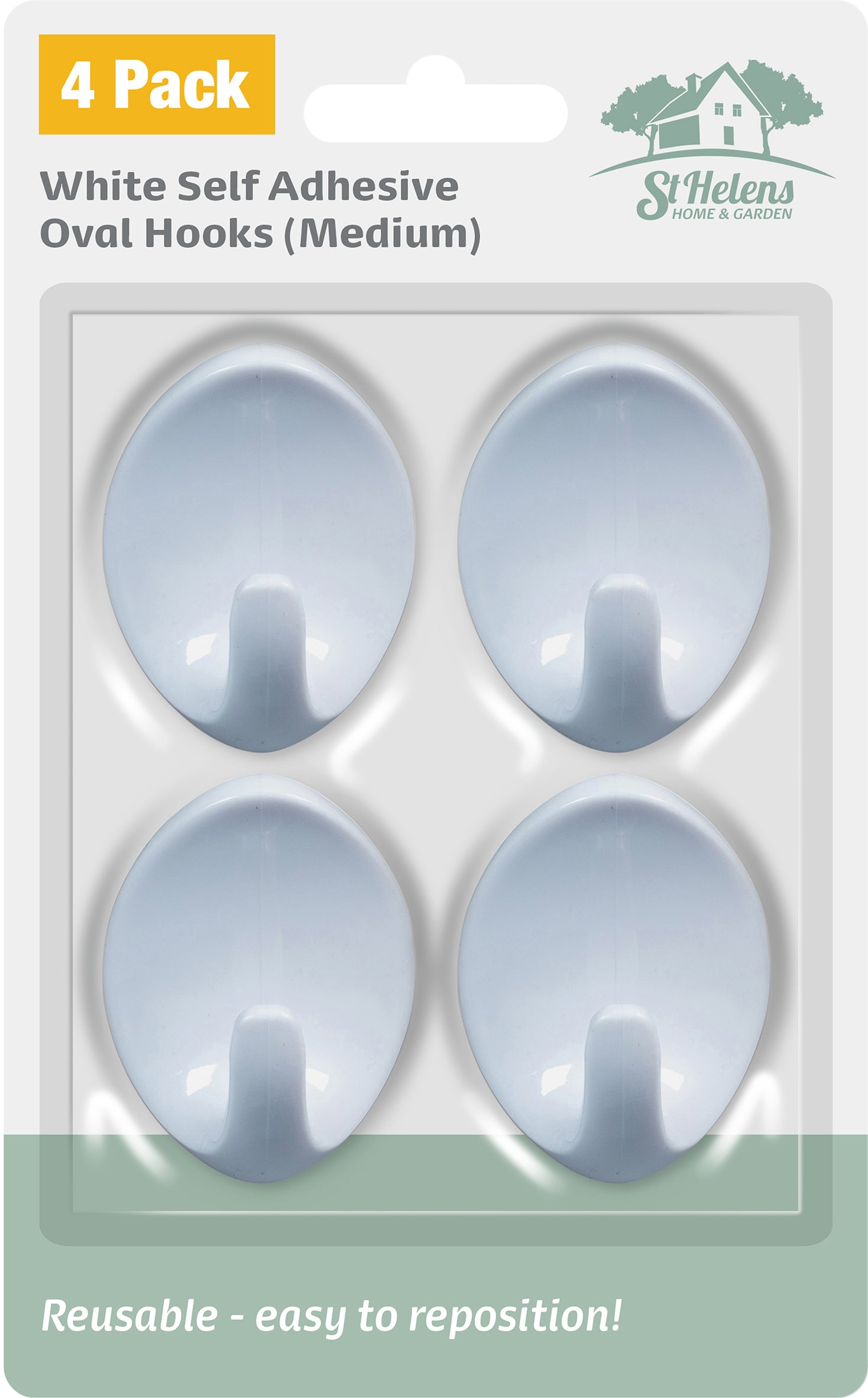 St Helens Self Adhesive Oval Shaped Plastic Hooks (pack Of 4)