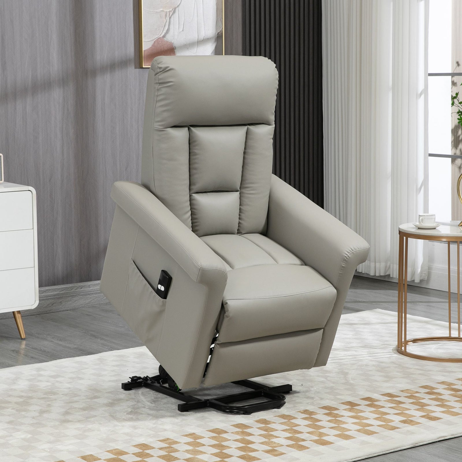 Power Lift Chair Pu Leather Electric W/ Side Pocket