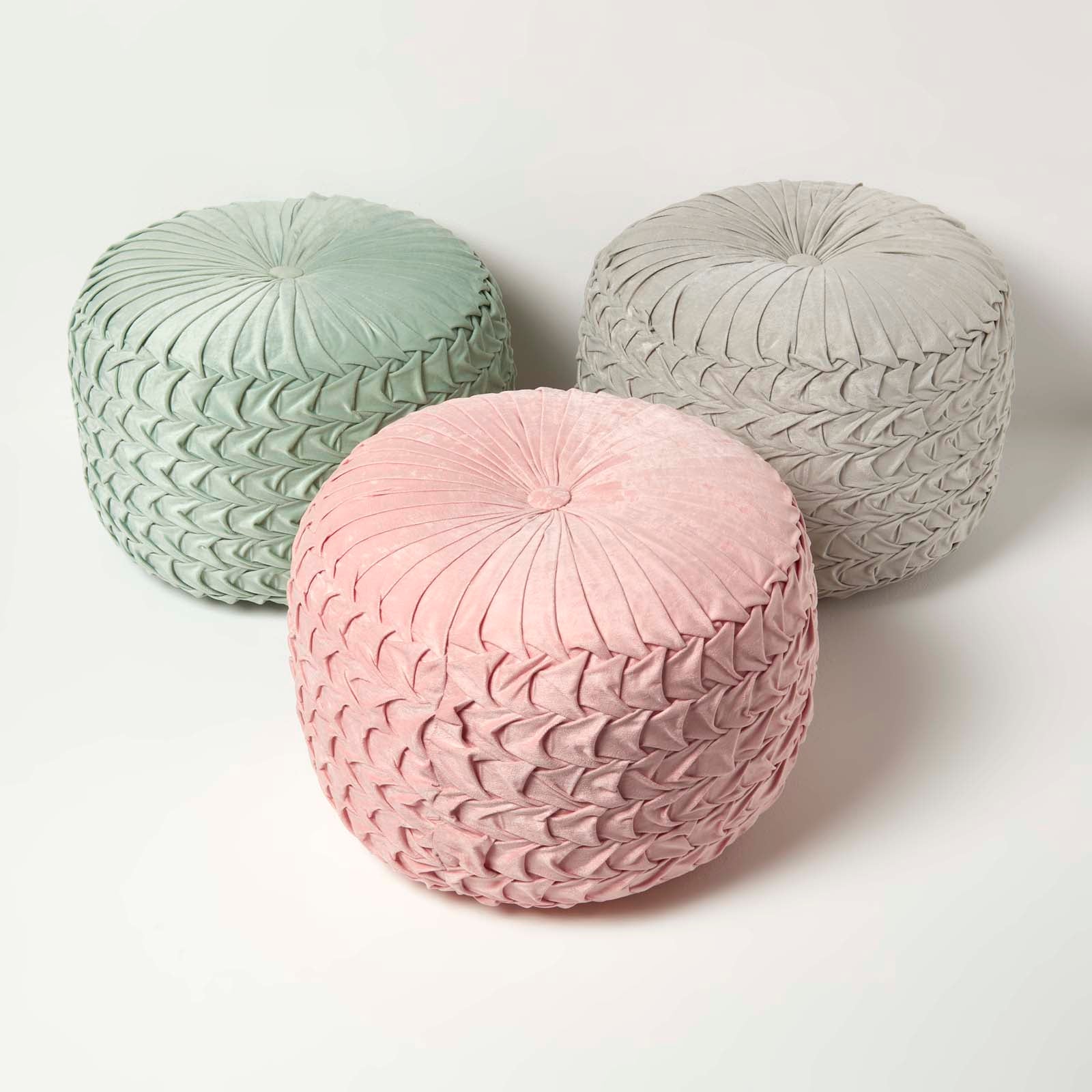 Grace Pleated Velvet Pouffe | 50cm x 35cm | Green