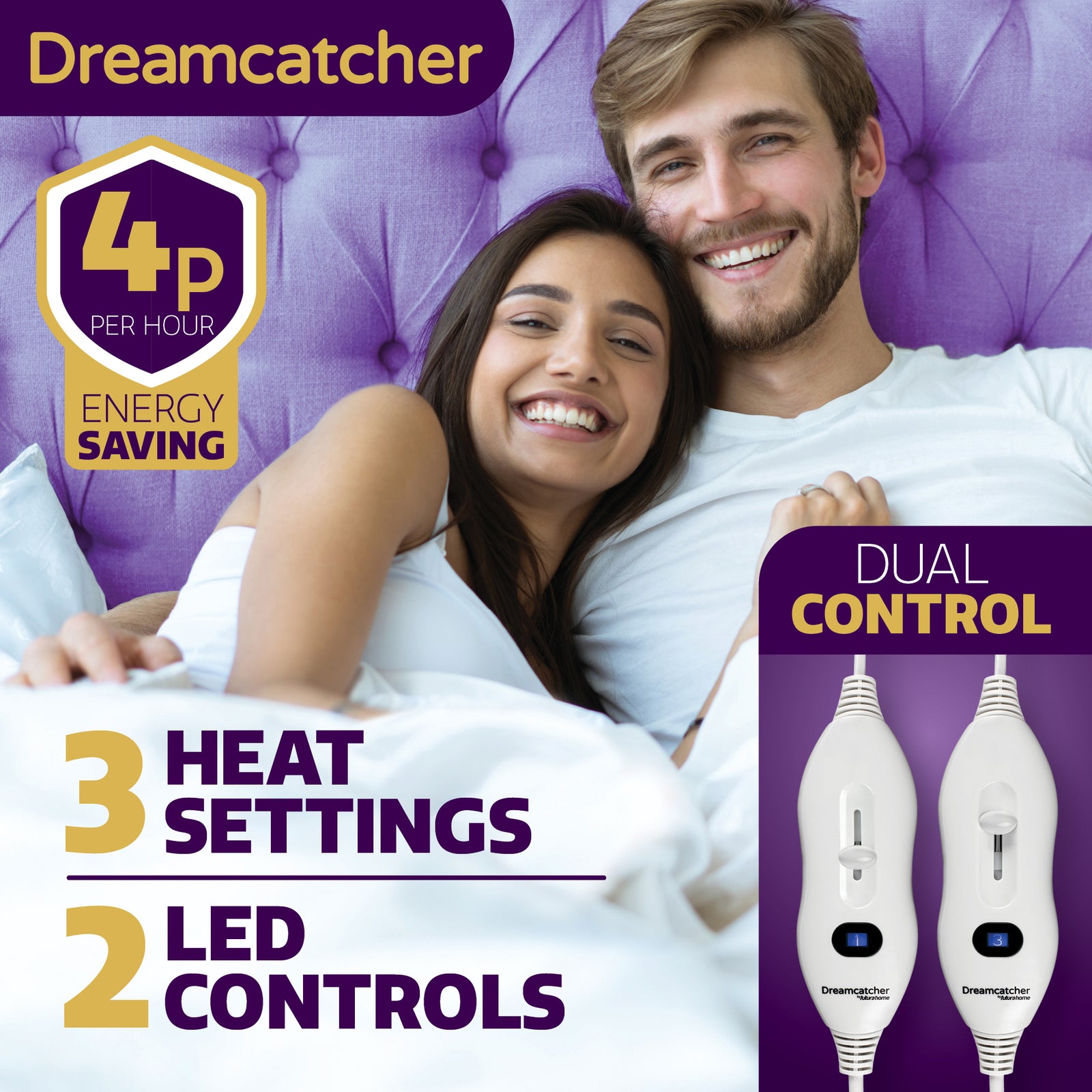 Electric Blanket Heated Fully Fitted Underblanket 3 Heat Settings, Machine Washable | King | White