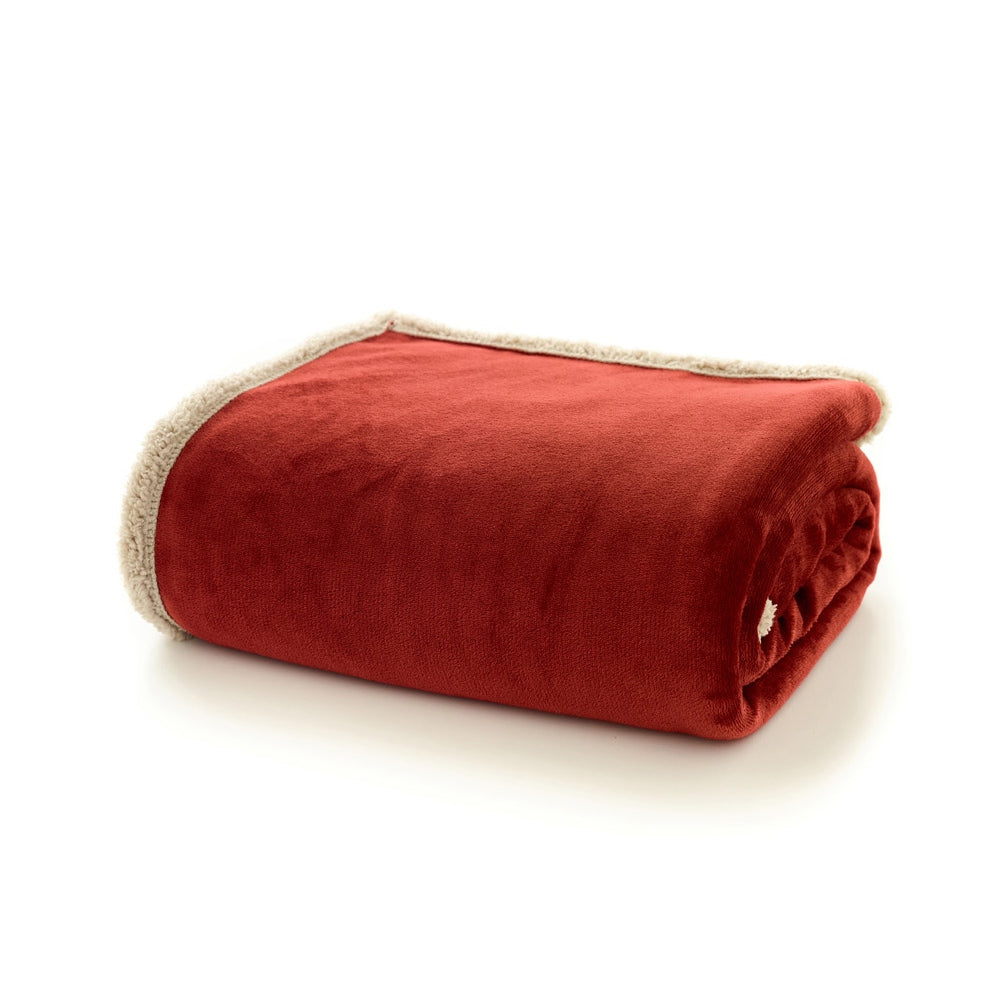 Hazelwood Ultra-soft Flannel & Sherpa Fleece Throw Blanket – 130 X 170cm | 130cm x 170cm | Wine