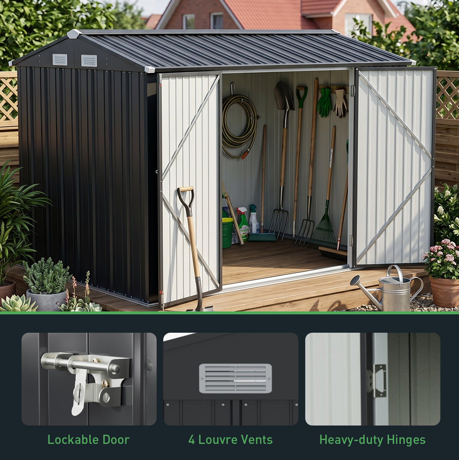 Breeins 10x7 FT Large Metal Garden Tool Storage Shed