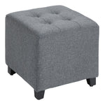 Linen-look Square Ottoman Footstool Button Tufts Wood