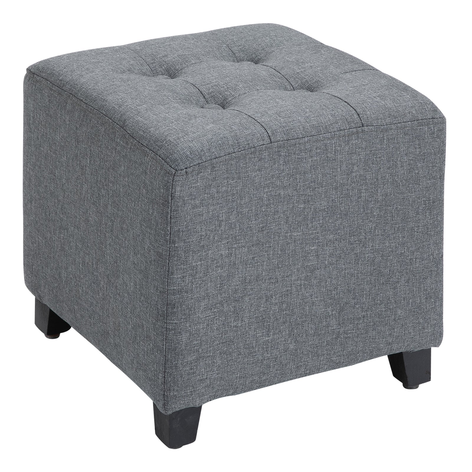 Linen-look Square Ottoman Footstool Button Tufts Wood