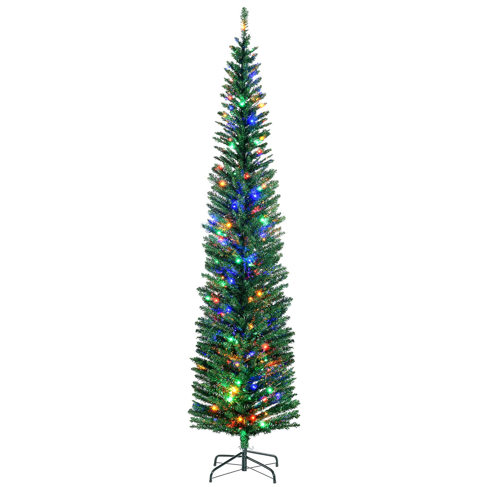6/7.5ft Artificial Pencil Christmas Tree With Steel Base | 7.5ft | Green