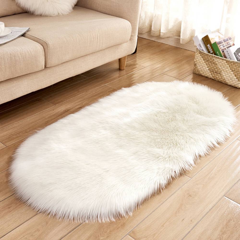 Oval Super Soft Shaggy Area Rug White