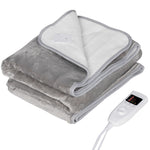 Flannel Fabric Heated Throw, Machine Washable Electric Blanket, Grey