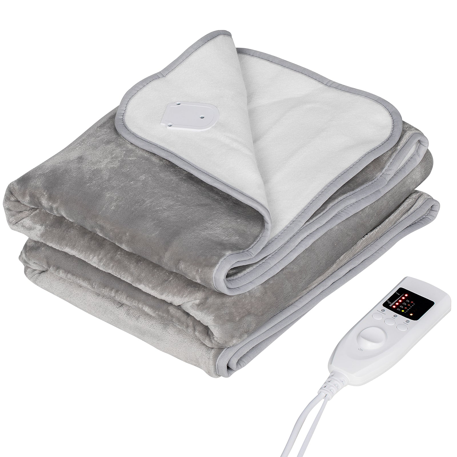 Flannel Fabric Heated Throw, Machine Washable Electric Blanket, Grey
