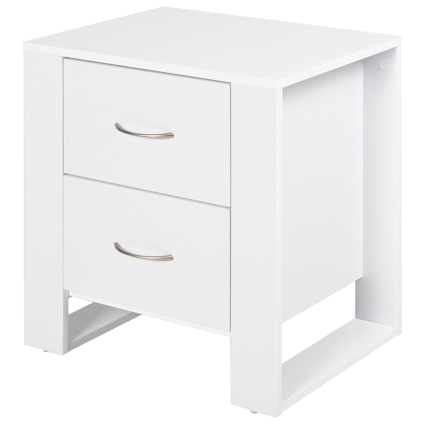 2 Drawer Boxy Bedside Table W/ Handles Elevated Base | One Size | White