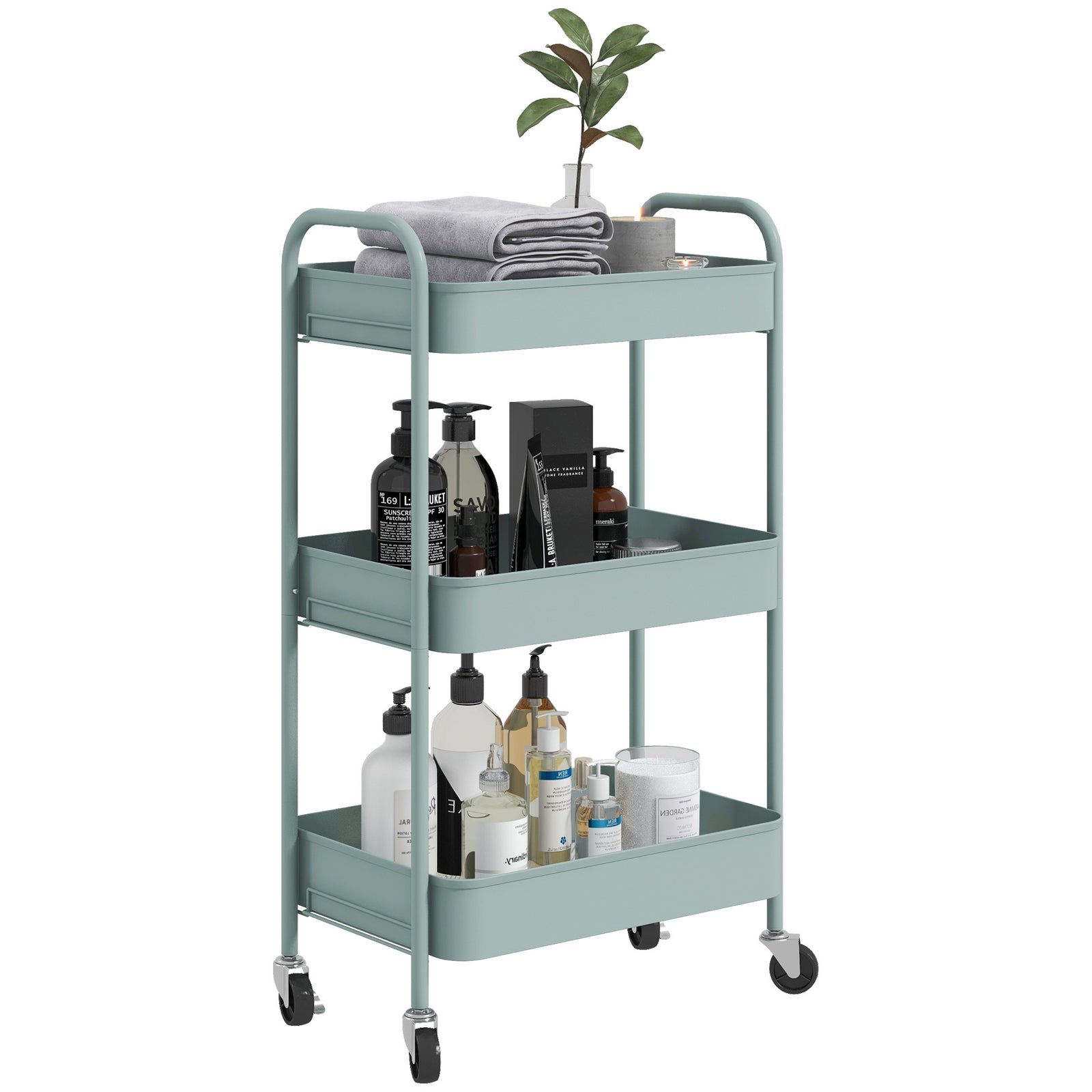 3 Tier Rolling Utility Cart With 3 Mesh Basket | One Size | Blue