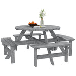 8 Seat Outdoor Wooden Picnic Table With Bench, Parasol Hole