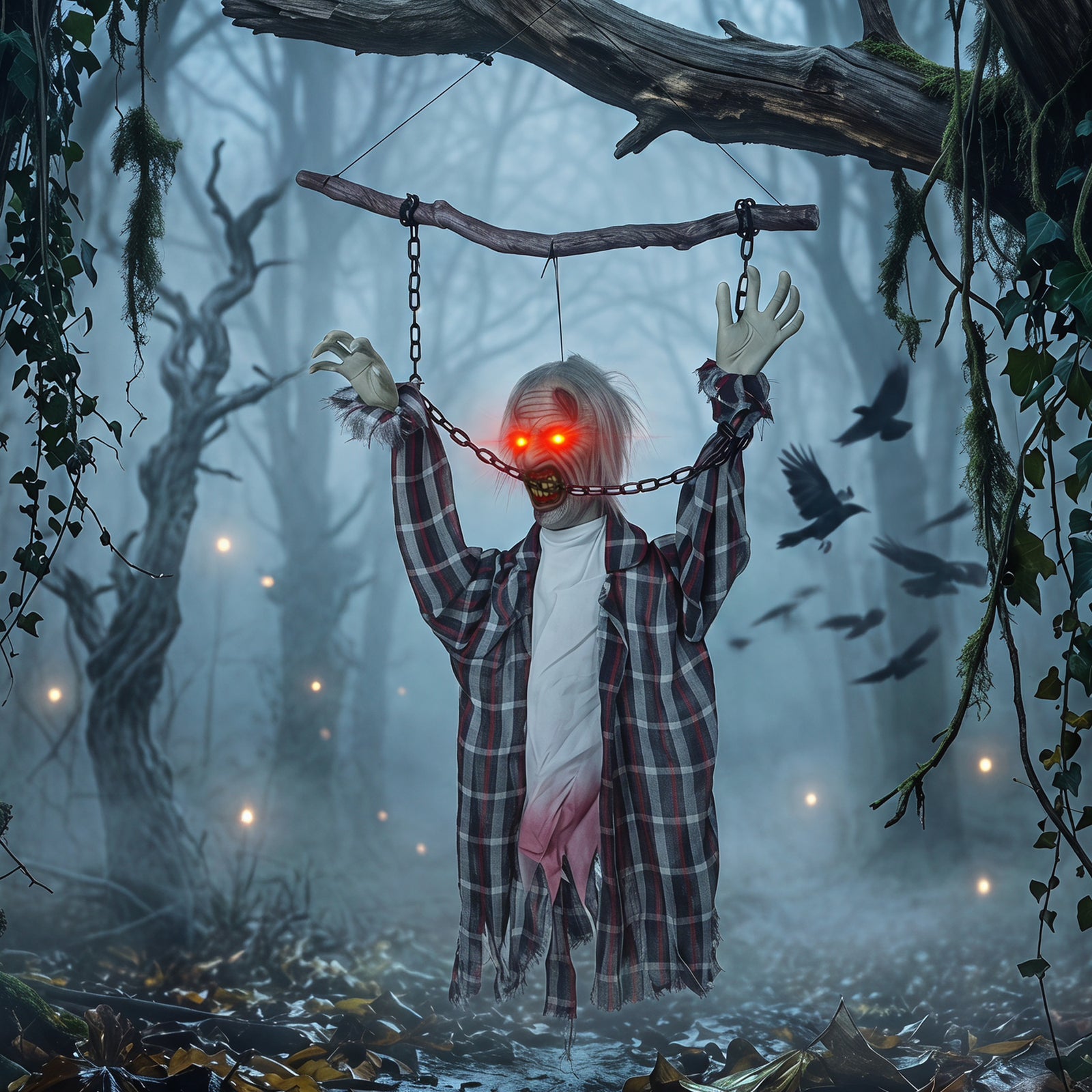 HOMCOM 43" Hanging Animated Chained Zombie Halloween Decoration For Scary Garden