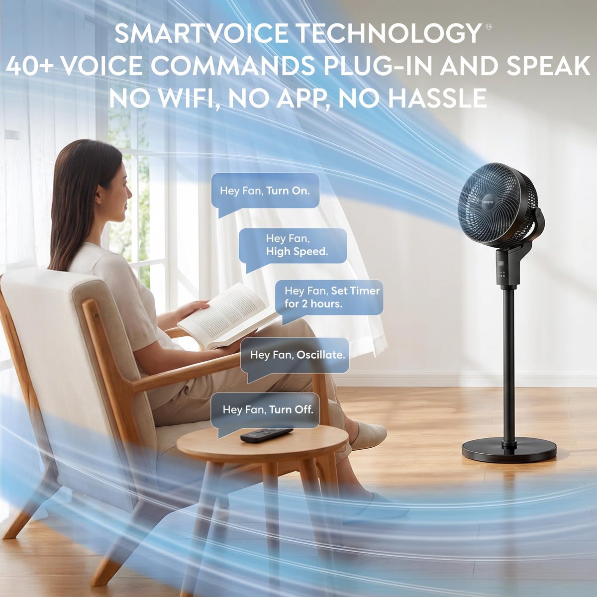 40in Pedestal Fan Smartvoice With Remote Control & 12h Timer | Black