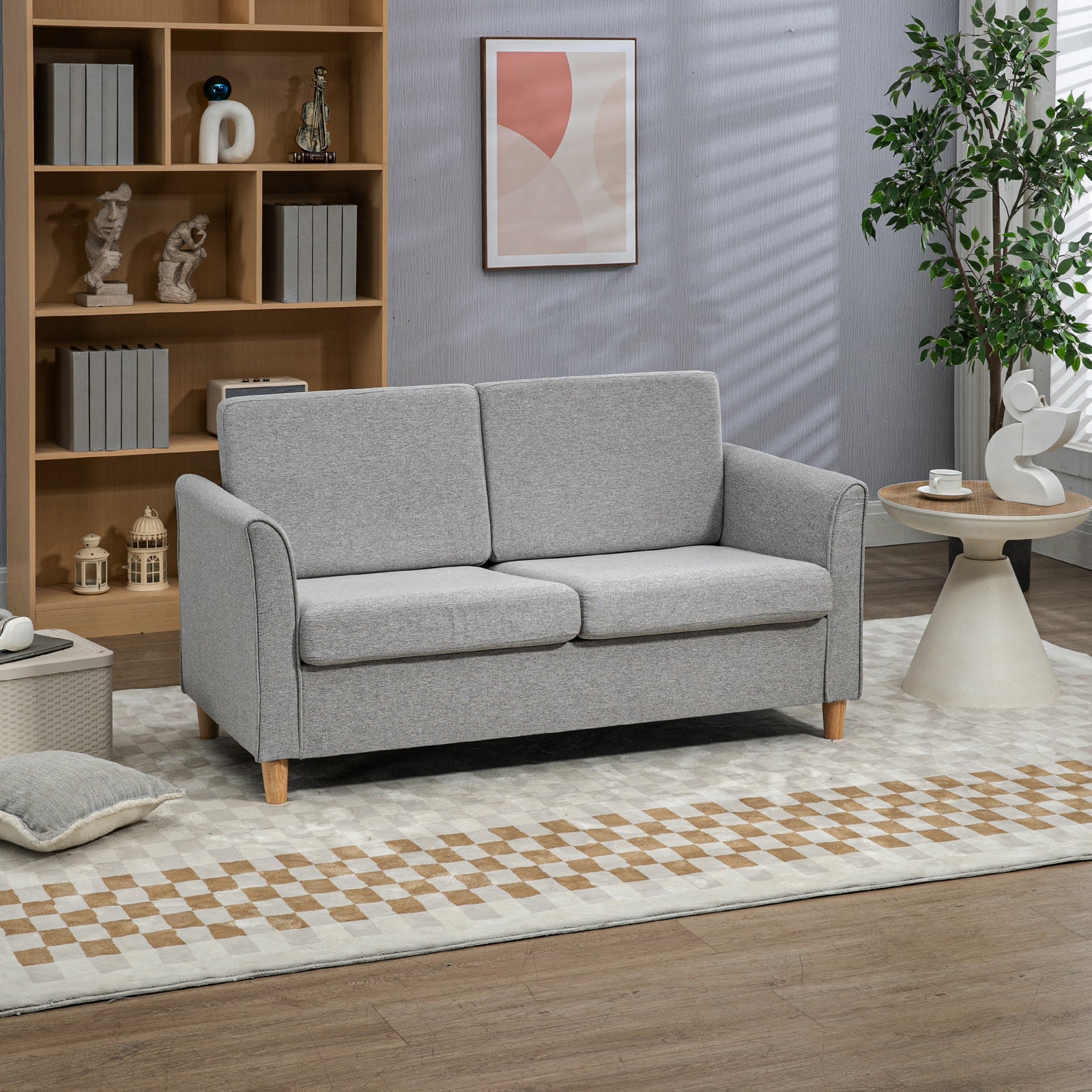 Double Seat Sofa Linen Upholstery Loveseat Couch Armrests | One Size | Charcoal Gray