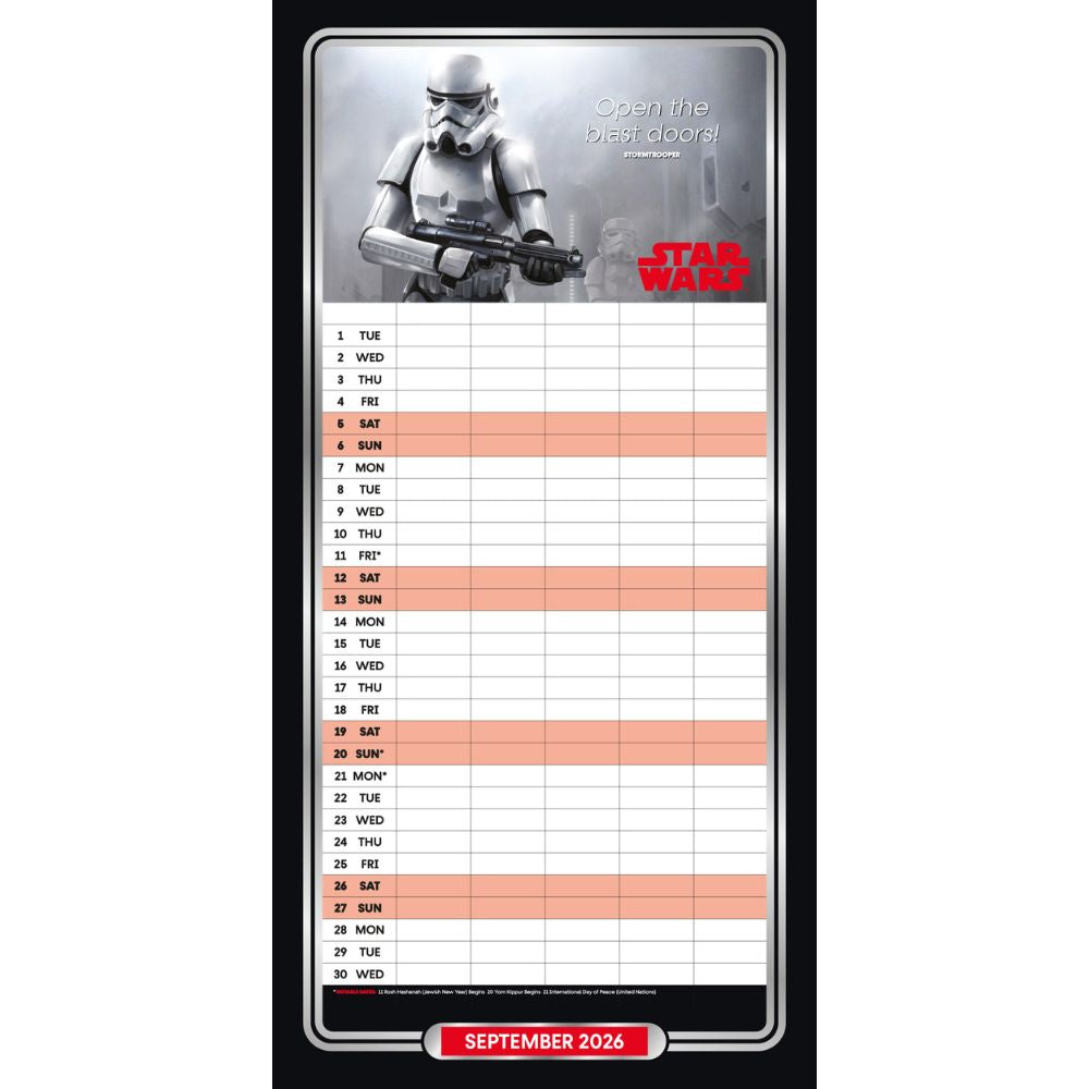 Star Wars Classic 2026 Family Organiser Calendar (with Stickers) Official Product