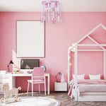 Ceiling Lamp Star 3xe27 Attractive Hand Made Chandelier With Suspended Crystals And Stars | Pink