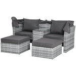 3 Pc Outdoor Rattan Daybed Sofa Table W/ Canopy