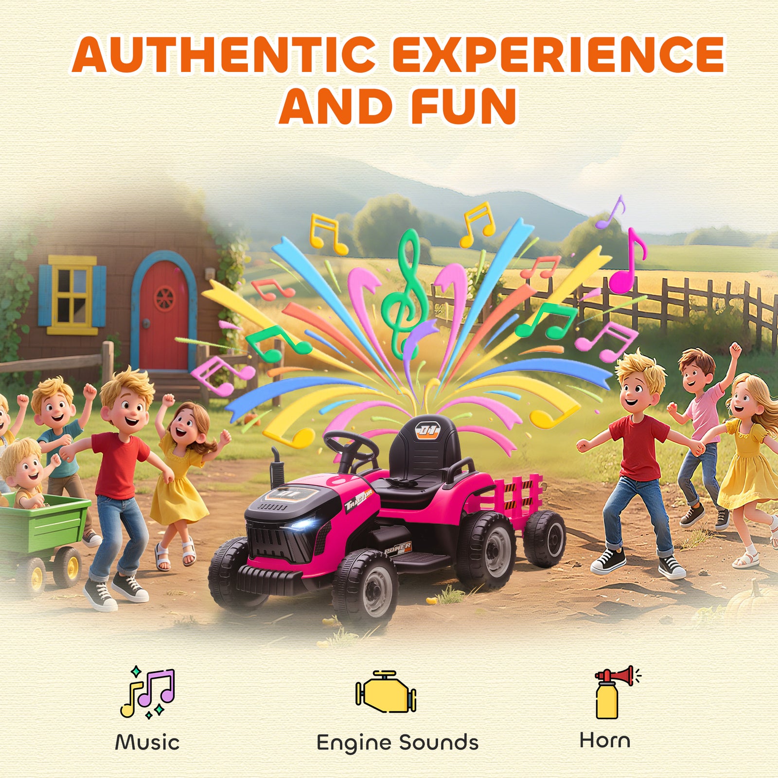 Ride On Tractor And Trailer, 12v Electric Ride On Tractor | Pink