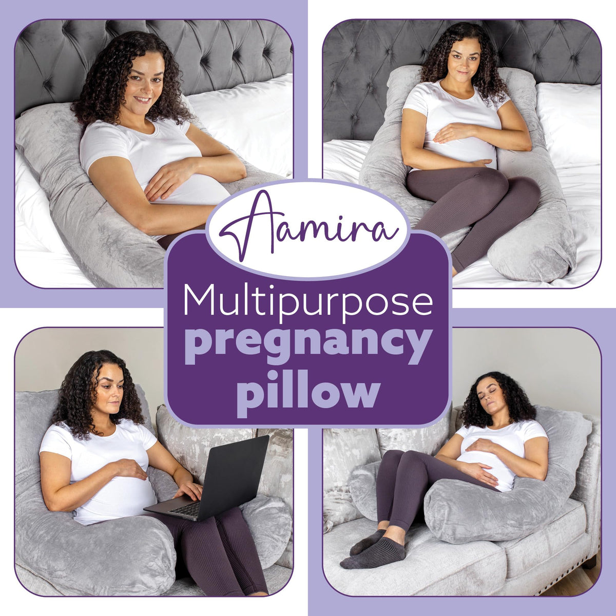 U Shaped Pregnancy Pillow, 135x75x20cm Shredded Memory Foam Full Body Maternity Cushion For Sleeping | U Shape | Light Grey