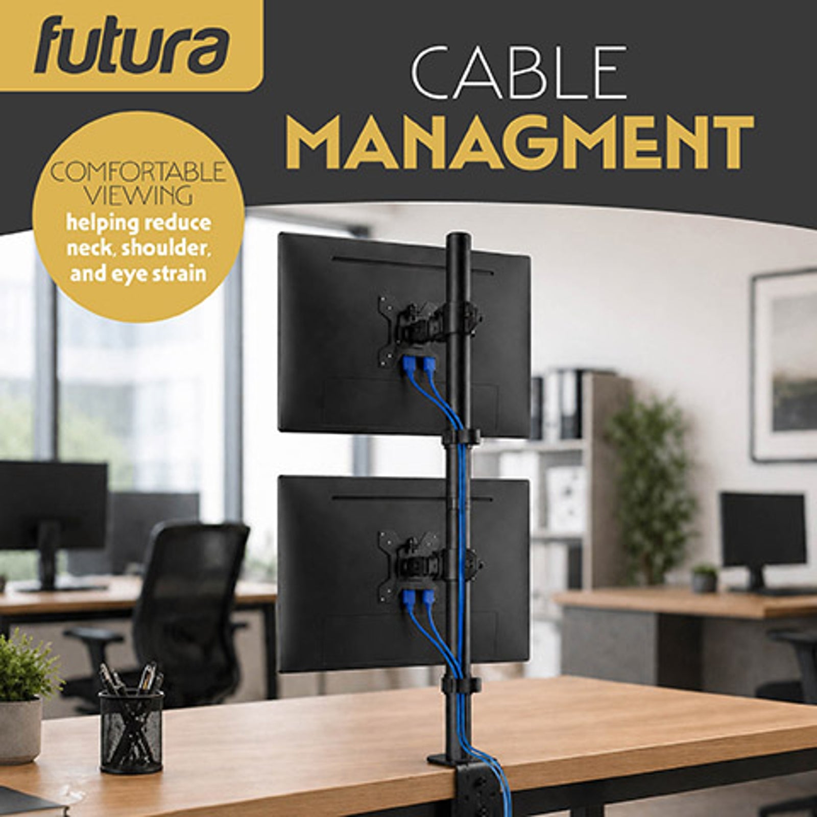 Futura Futura Dual Vertical Monitor Stand 13 To 32 Inch Height Adjustable Clamp Mount Supports 8kg Each