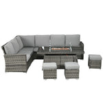 7 Pieces Rattan Set W/ Gas Fire Pit Table Grey