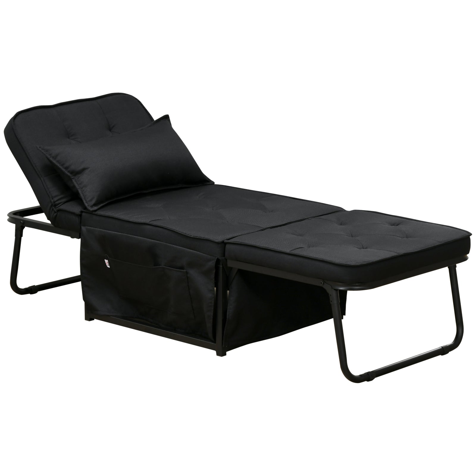 Folding Sleeper Chair Bed With Pillow And Side Pockets | One Size | Black