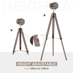 Industrial Tripod Floor Lamp Wood Adjustable Spotlight