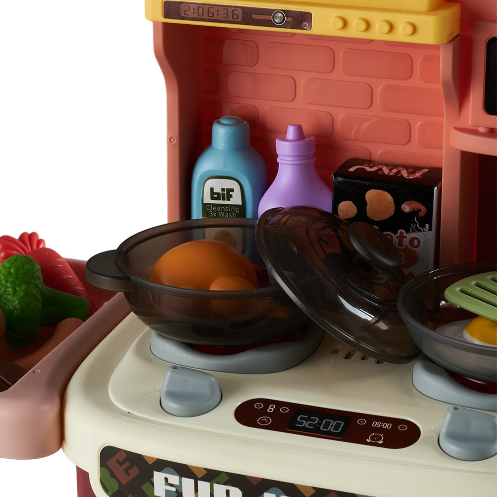 Kids Pretend Kitchen Playset With Sounds, Light And Play Food | Brown