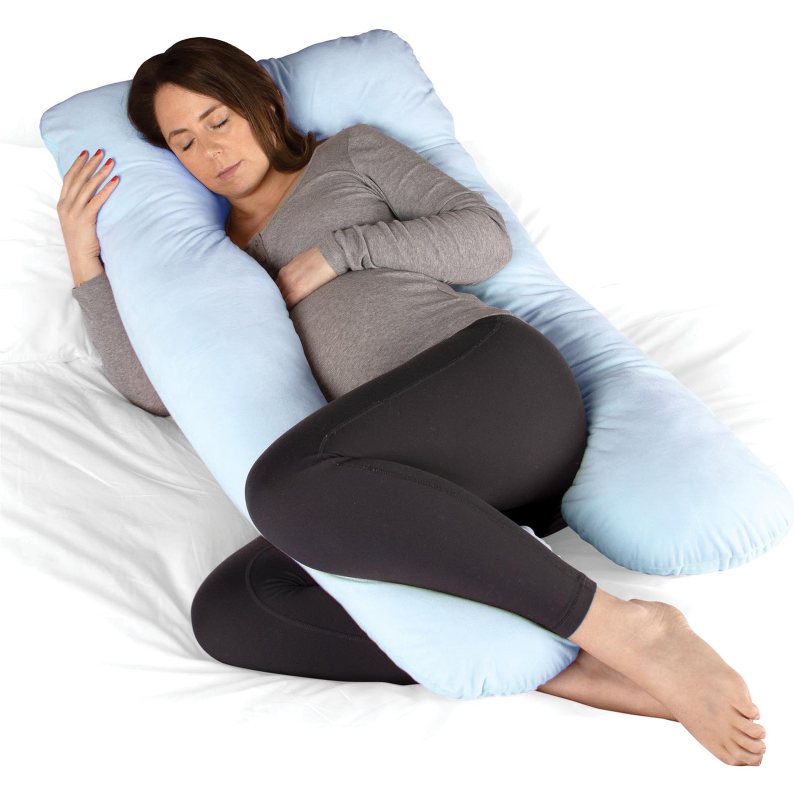 U Shaped Pregnancy Pillow, Maternity Cushion Machine Washable & Removable Velvet Cover | U Shape | Blue