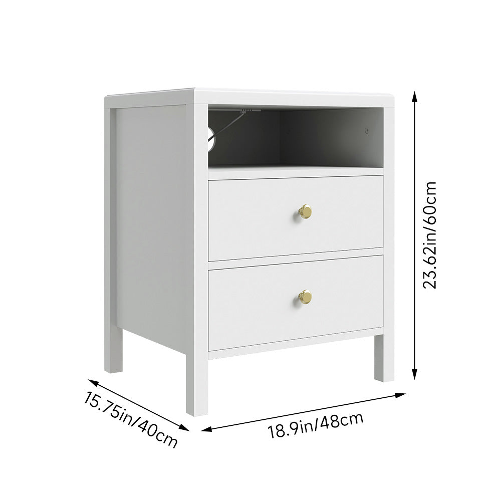 Bedside Tables With Charging Station & Drawers | Set of 2 | White