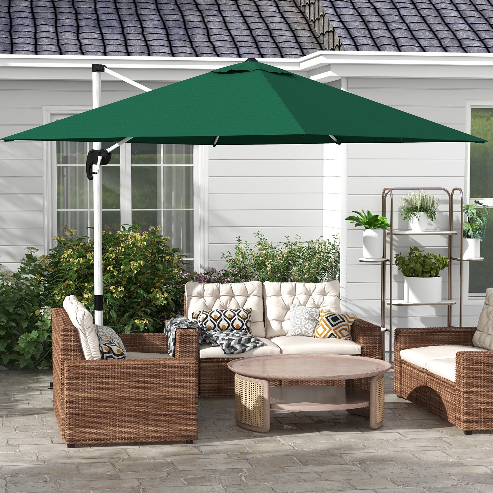 3x3m Cantilever Roma Parasol W/ 360° Crank Handle Tilt | Green