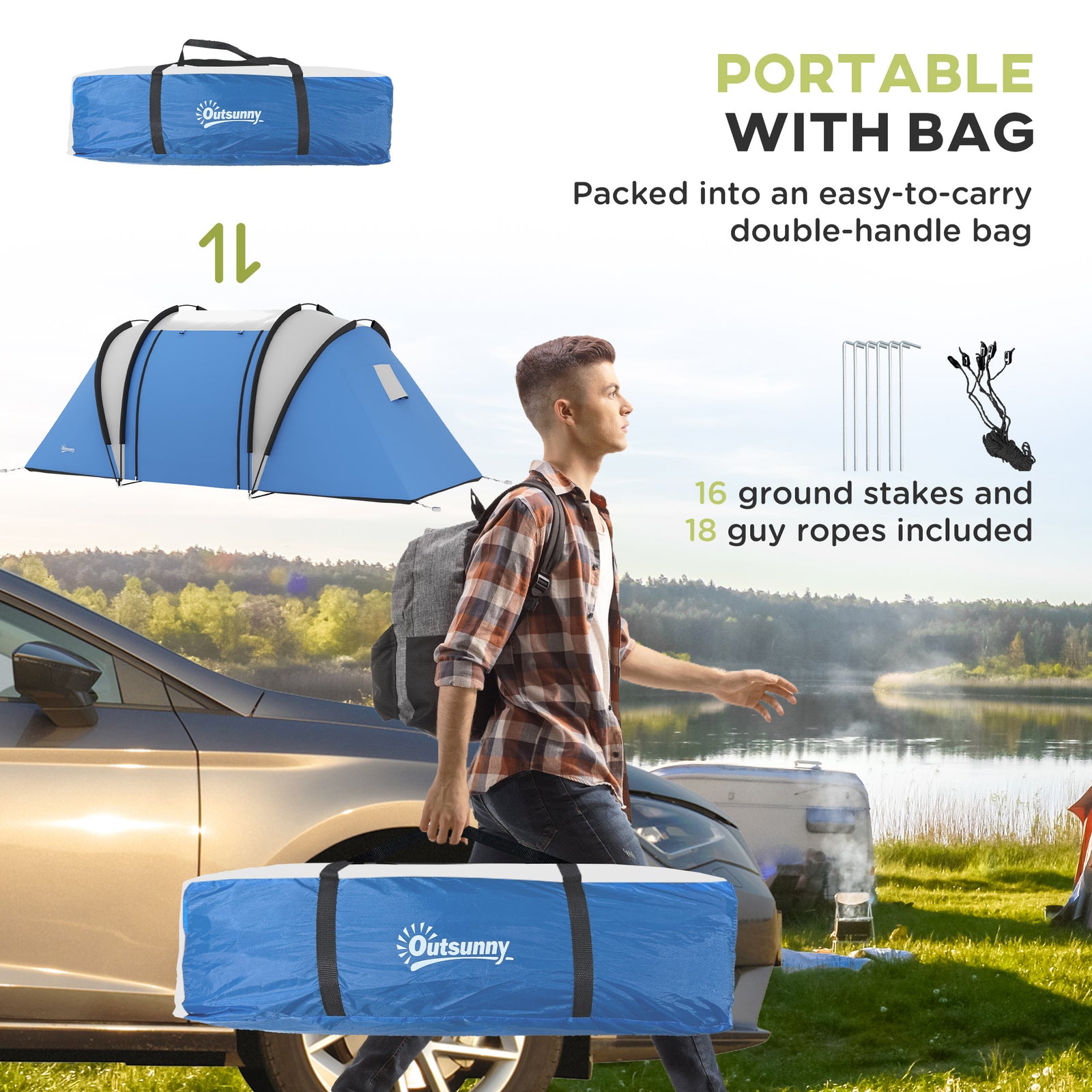 2 Bedroom Camping Tent With Living Area, 3000mm Waterproof | Blue