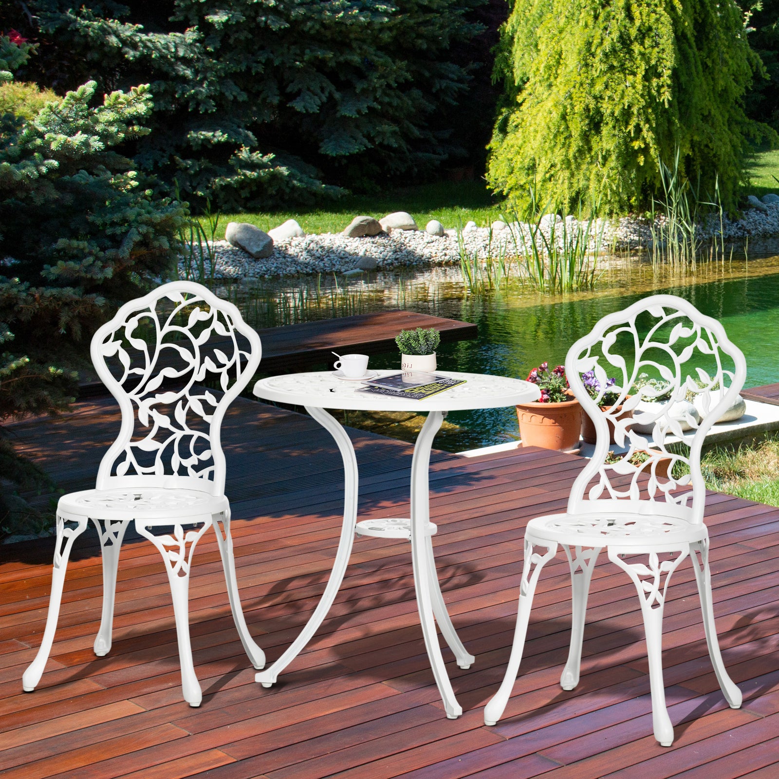 Bistro Set Garden Coffee Table Chair Outdoor Dining Set | White