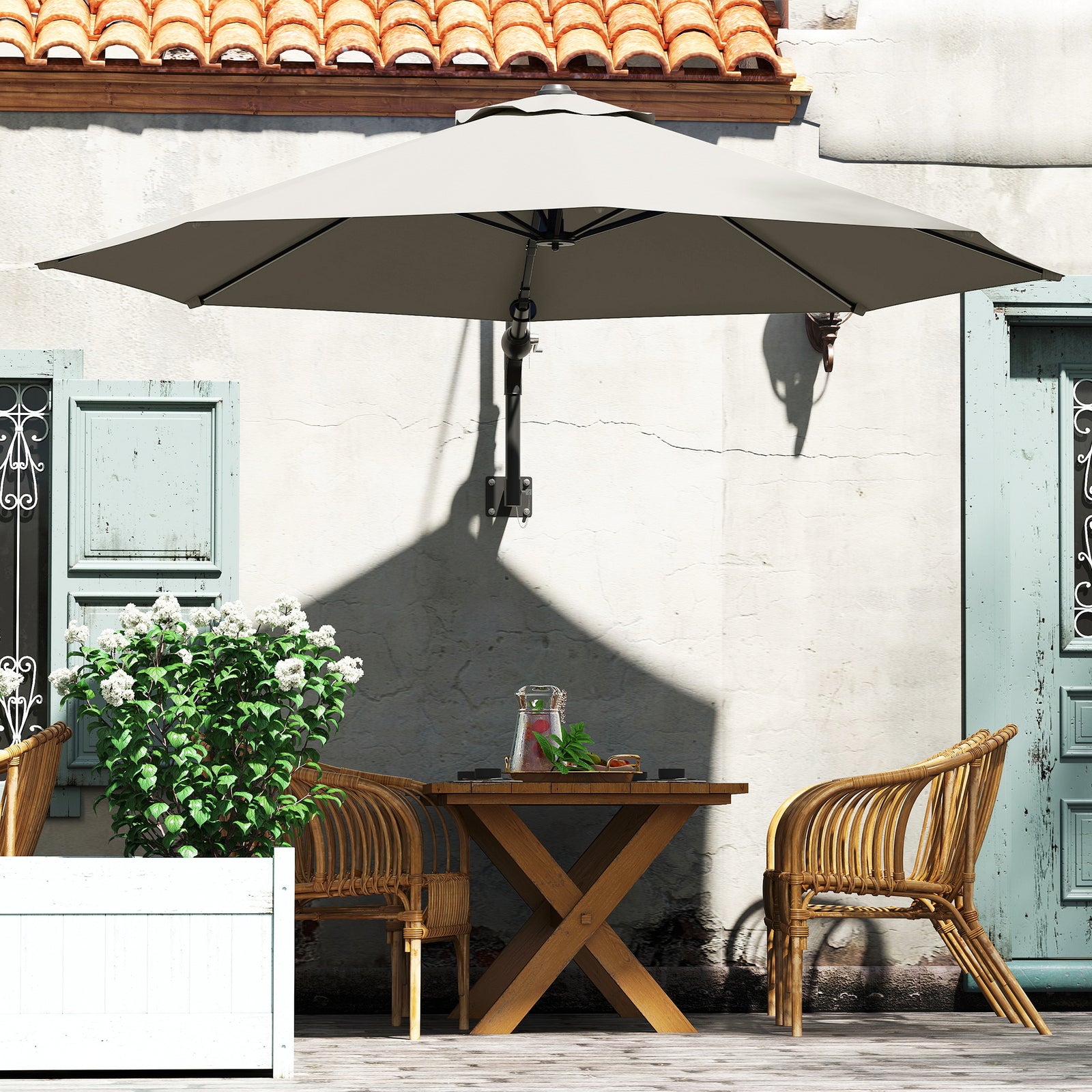 Wall Mounted Parasol W/ Vent & 8 Ribs | Light Grey
