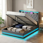 Lift Up Storage Bed Frame With Rgb Led Lights | 4.5ft | Dark Grey