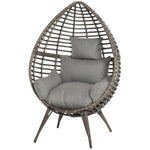 Rattan Wicker Teardrop Chair Lounger Soft Cushioned Patio | Gray