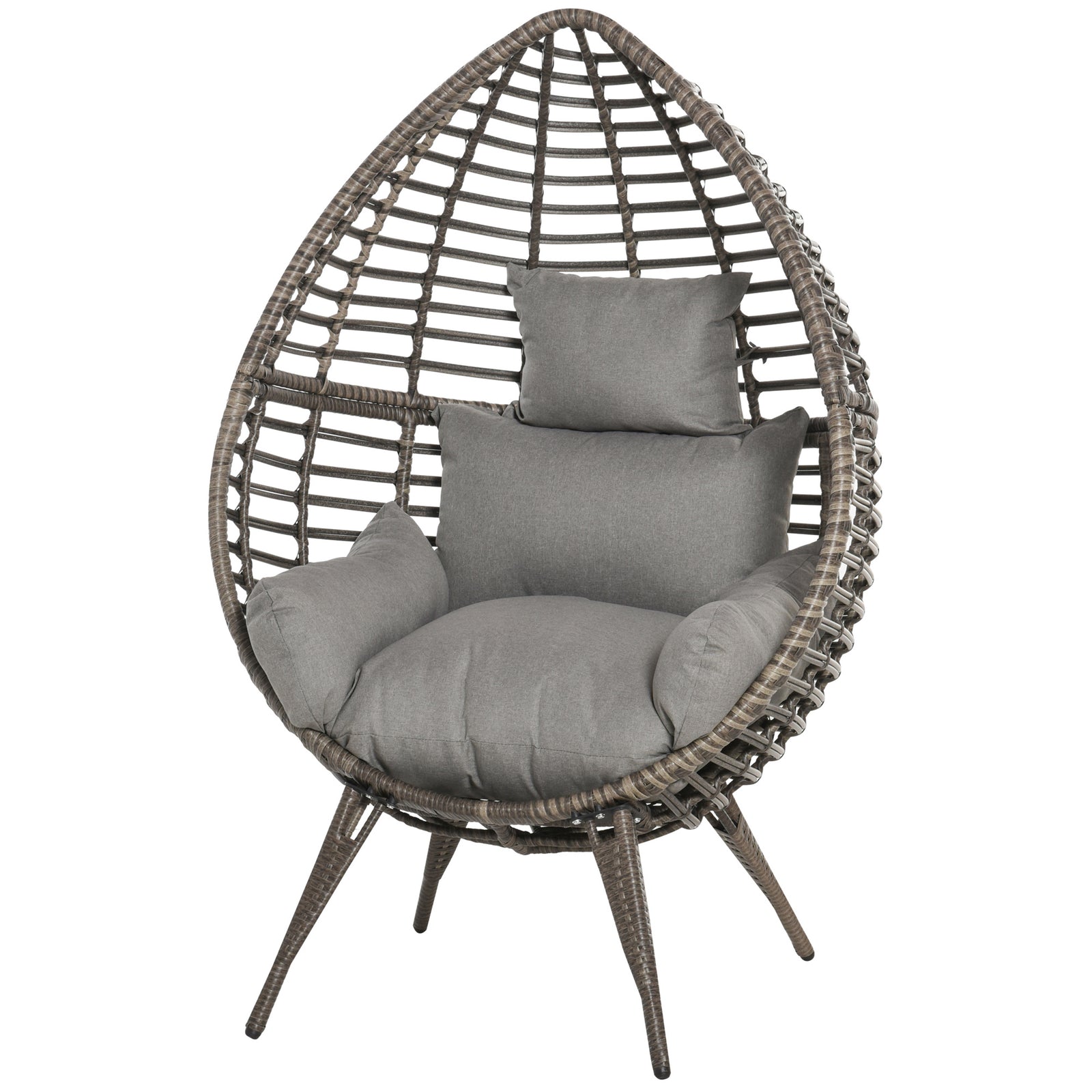 Rattan Wicker Teardrop Chair Lounger Soft Cushioned Patio | Gray