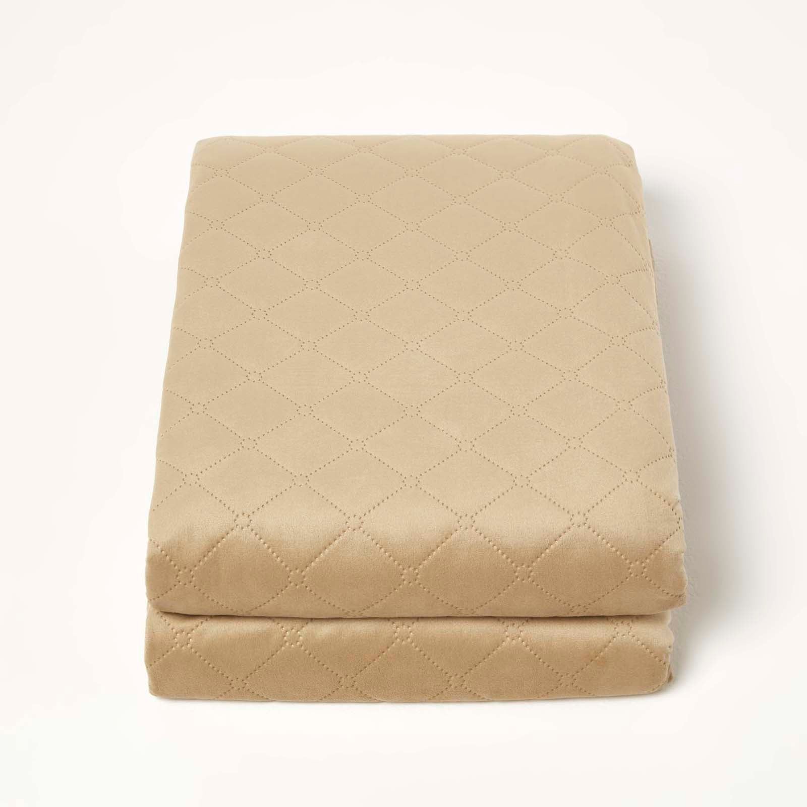 Diamond Quilted Velvet Bed Throw | 150cm x 200cm | Beige