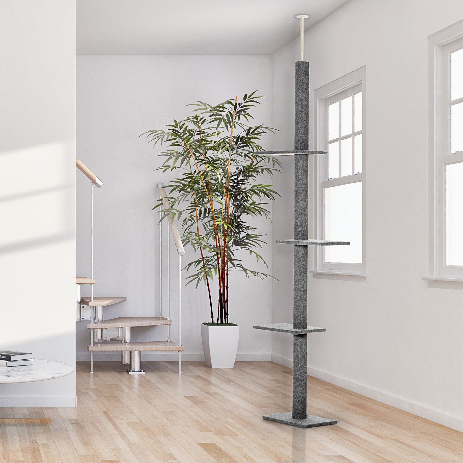 260cm Floor To Ceiling Cat Tree Kitten Tower W/ Adjustable Height | Gray