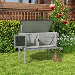 Large Elevated Indoor Outdoor Wooden Rabbit Hutch W/ Asphalt Roof, Tray | Gray