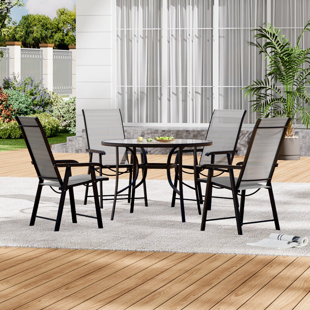 5 Pieces Garden Dining Set Tempered Glass Outdoor Coffee Table And Chairs Set