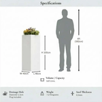 Zinc Galvanised Tall Square Planter | 40cm x 40cm x 100cm | White