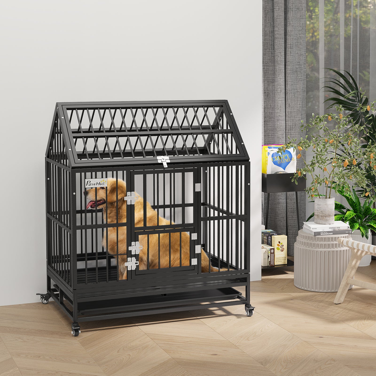Heavy Duty Dog Crate W/ Removable Tray, Logs